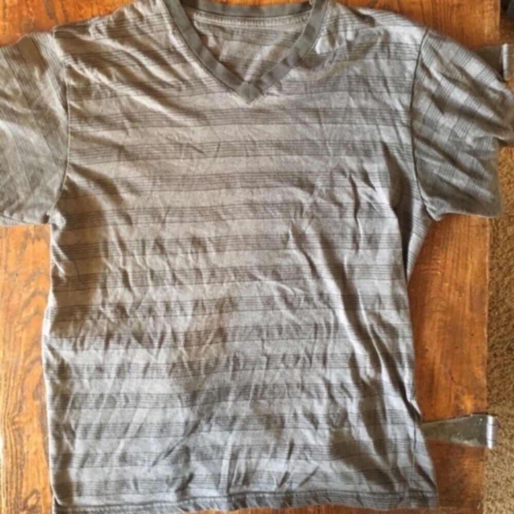 Mens Gray V-Neck Striped Shirt!
